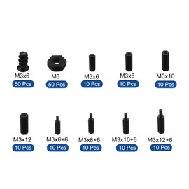 sourcing map 180pcs M3 Male Female Nylon Hex Spacer Standoffs Screws Nuts Assortment Kit for PCB Motherboard, Black