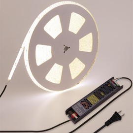 BENLUN 48V Outdoor LED Strip Lights Waterproof, 65.6ft 150W 4000K Natural White Dimmable LED Tape Light Cuttable with Power Supply for Bedroom Ceiling Garden Living Room Commercial House