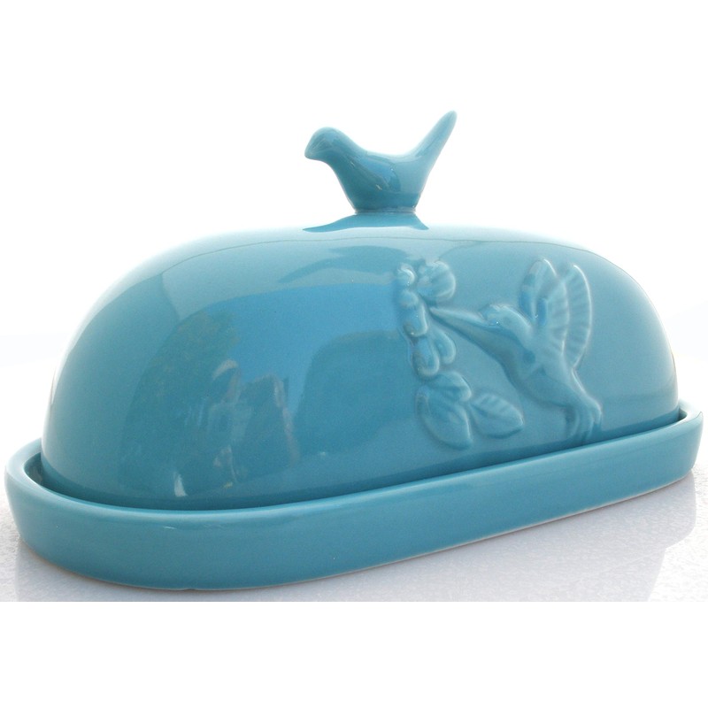 JBK Pottery Hummingbird Butter Dish - Teal (Large Capacity) Fits