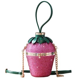 Lyuxhetaokdiq Women Strawberry Shaped Handbag Crossbody Shoulder Bag PU Leather Unique Novelty Strawberry Purse(Pink)
