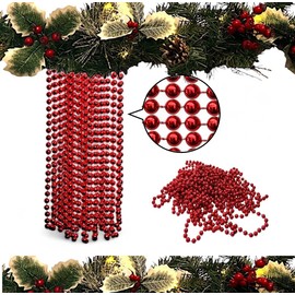 10m Christmas Bead Garland, Luxury Christmas Tree & Room Decoration, 8mm Beads, 10m Long Christmas Tree Decoration Bead Chain. (Red)