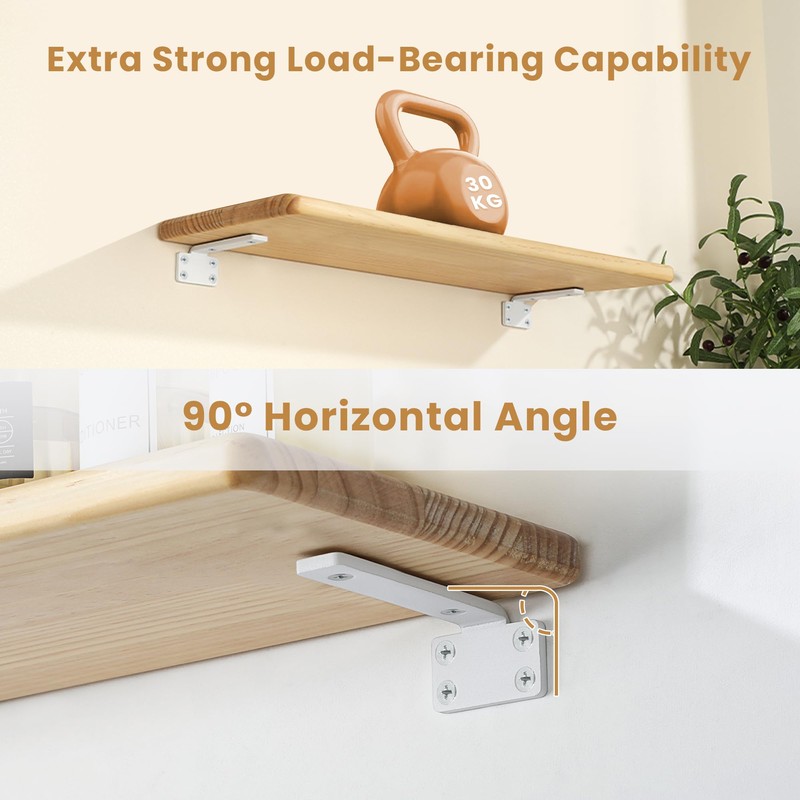 Mooche 4Pcs Floating Shelf Brackets, White Shelf Brackets, Heavy-Duty Metal