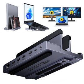 PC Stand, Docking Station (2 HDMI): QUUGE 6-in-1 USB Dock, Vertical Type, 2 HDMI Ports, 4K@60Hz, Dock Station, 2 Screen Outputs, USB-C Hub, Stand Type, PD Compatible, 85W Fast Charging, 2 x USB 3.0