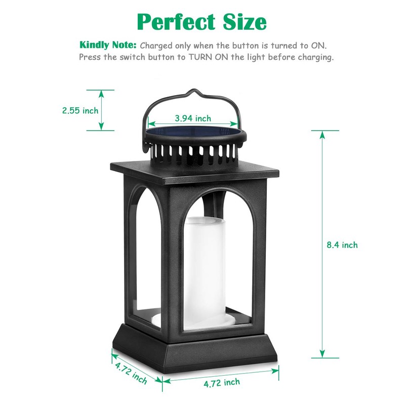 TomCare Solar Lights Flickering Flame Metal Solar Lantern Outdoor Hanging