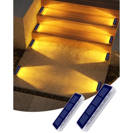 DetarZinLED Solar Step Lights for Outside, 2 Pack Solar Stair Lights, Warm White Outdoor Deck Light Waterproof, Outdoor Light Solar Powered for Deck, Dock, Pathway, Porch, Path, Ground, Backyard