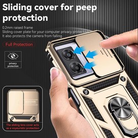 Yodueiv for OnePlus Nord N300 Case, OnePlus N300 CPH2389 Case with Tempered Glass Screen Protector and Slide Camera Cover, Magnetic Ring Car Mount Holder Protective Cover for OnePlus Nord N300 Gold