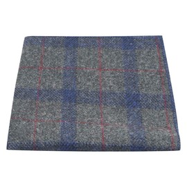 King & Priory Grey & Blue Check Pocket Square, Tweed, Tartan, Plaid