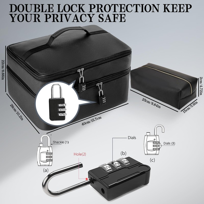 Discreet Lockable Storage Bag for Private Items, Large 2-Layer Smell