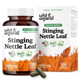 Wild & Organic Stinging Nettle Leaf Capsules 1000 mg - Stinging Nettle Herb for Urinary Support - 120 Urtica Dioica Extract Capsules - 60 Days Supply - Vegan, Non-GMO, Gluten-Free, No Fillers