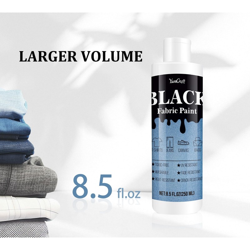 Fabric Paint Black, 8.5oz Fabric Paint for Clothes Permanent, Fabricoat