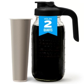 County Line Kitchen Glass Cold Brew Coffee Maker with Lid - Wide Mouth, 2 Quart (64 oz) - Heavy Duty, Leak Proof - Sun & Iced Tea Pitcher, Cold Brew Coffee, Breast Milk Storage, Water - Black