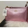 Coach NWT COACH Wallet Wristlet C7215 Pink Metallic Pebbled Leather
