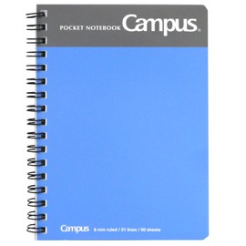 Kokuyo No-412NB Pocket Notebook, Twin Ring, B Rule, A6, 50 Sheets, Blue
