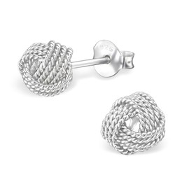 Bungsa Stud Earrings Knot Genuine 925 Sterling Silver (Earrings Real Jewellery Studs Earrings Women Men), Silver, No Gemstone
