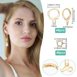 CREATCABIN 96pcs Brass Earring Making Kit 18K Gold Plated Leverback Earring Hooks with Hang Loop Earrings Replacement Accessories Open Jump Rings for Jewelry Making Findings Supplies 0.58x0.46in