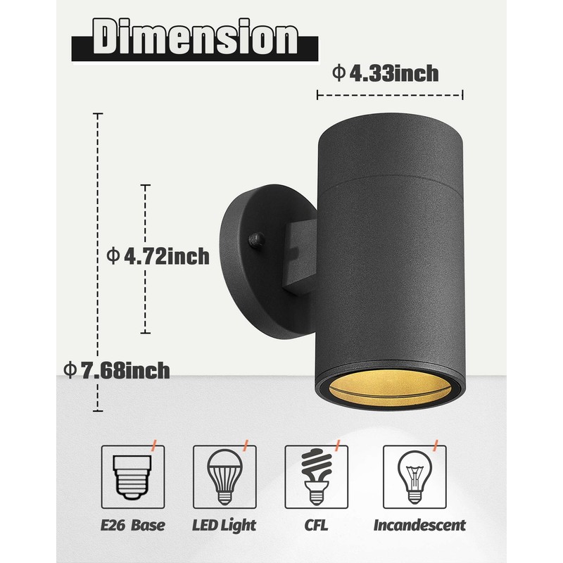 Ken & Ricky Outdoor Sconce Lights Exterior, Black Outdoor Wall