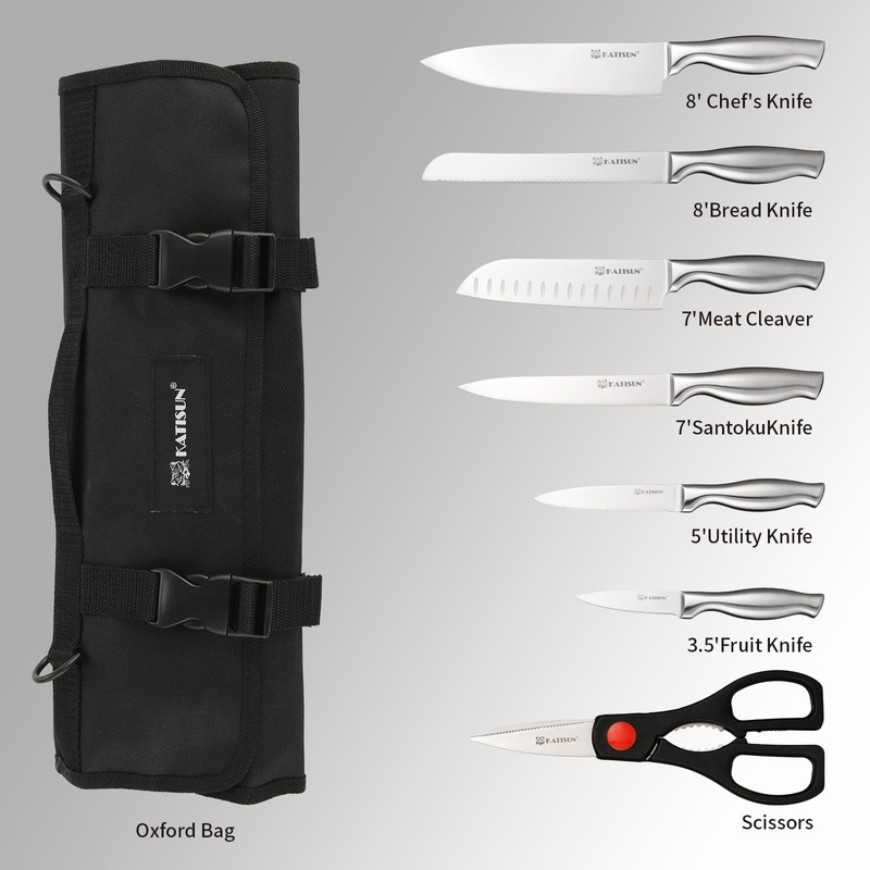 KATISUN Knife Set Roll Bag, 8 Pieces German High Carbon