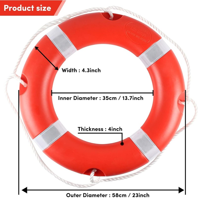 23" Life Ring Boat Safety Throw Ring with Water Floating