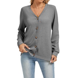 Dimur Teacher Outfits for Women Long Sleeve Button Up Cardigan Sweaters Business Casual Work Out Shirts Women's Clothing Grey Medium