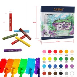 Artme Oil Pastel Paint Sticks 24 Assorted Vibrant Colours. Intense Rich Colour Blendable Texture, for Canvas & Paper, High Coverage, Professional Oil-Based Pastels for Artists Painting'