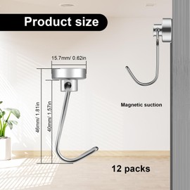 TIANLIN Pack of 12 Magnet with Hooks, 180° Rotation Hook, Magnetic, Neodymium Iron Boron Magnetic Hooks, Small, Magnetic Coat Hook, for Indoor and Outdoor Metal Surfaces