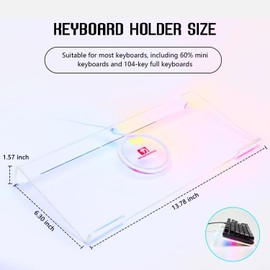 SELORSS Acrylic Computer Keyboard Holder, 366 Kinds RGB Compact Tray, Gaming USB Interface Titled Stand, Ergonomic Typing Clear Riser for Office Desk, PC