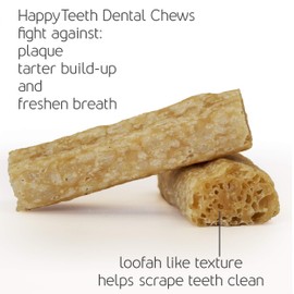 Happy Teeth Natural Cheese Dog Chews | Bacon Flavor | Dental Chew | Protein Rich | Gluten Free - Lactose Free - Wheat Free - Soy Free| USA MADE |2 Happy Teeth Chews per Resealable Pouch