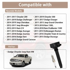 Ignition Coil Pack UF648 and Iridium Spark Plugs 97390 Compatible with Chrysler 200 300 TOWN & COUNTRY Dodge Avenger Charger Durango Grand Caravan Jeep Wrangler Ram 1500 3.2L 3.6L V6 (Set Of 6)