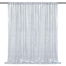 4ftx10ft Silver Background Glitter Wedding Backdrop Curtains for Ceremony Christmas Party