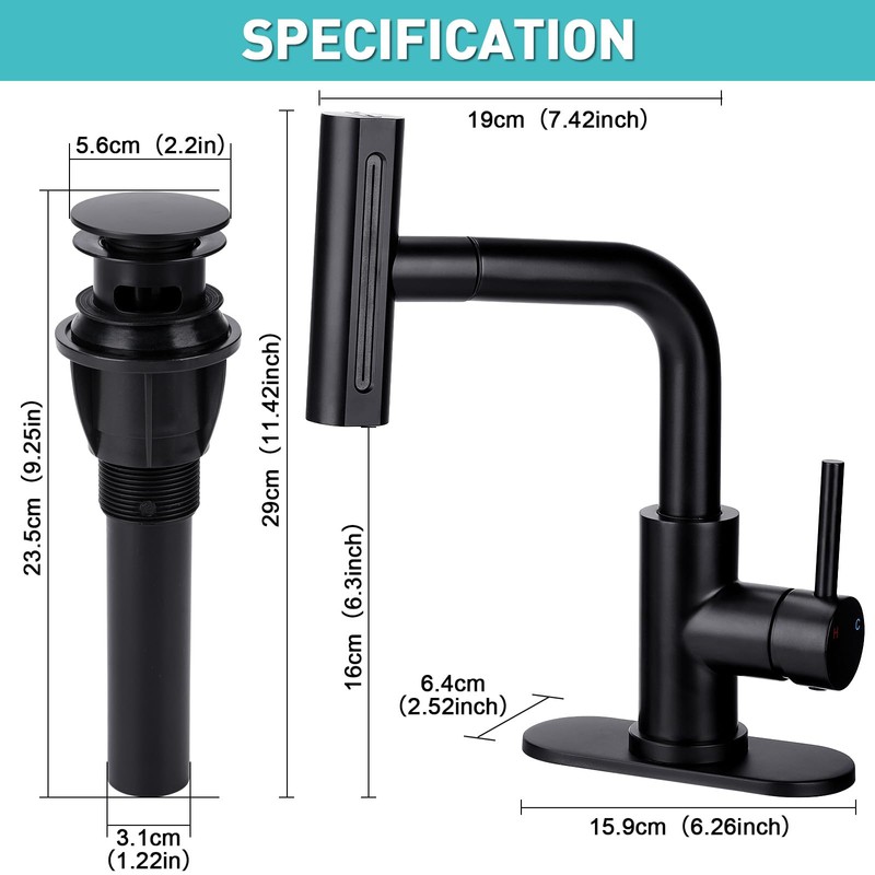Bietor Bathroom Sink Faucet with 4 Mode Pull Down Sprayer,