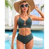 Charmo High Waisted Ribbed Full Coverage Bikini Sets for Women