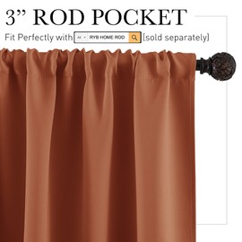 RYB HOME Blackout French Door Window Curtain Covering, Rod Pocket Thermal Insulated Privacy Non See Through Drapes for Bathroom Window, Width 29 by Length 45, Burnt Orange, 2 Panels