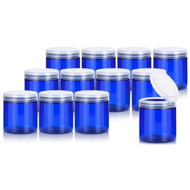 8 oz Cobalt Blue PET Plastic Jar with Clear Natural Flip Top (12 pack)