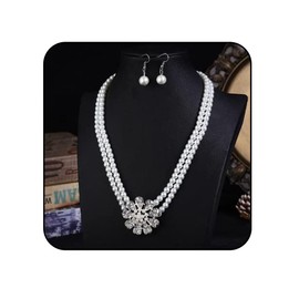 Unicra 1920s Gatsby Pearl Necklace Earrings Set Princess Bride Pearl Jewellery Sets Silver Crystal Multilayer Necklace Accessories for Women and Girls, Alloy Steel