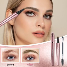 Ledeak Eyebrow Pencil, 3D Waterproof Microblading Eyebrow Pen with 4 Fork Tip, Magic Smudgeproof Eye Brow Pencil, Long-Lasting Liquid Brow Pencil for Natural Looking Defined Eyebrows (Light Coffee)