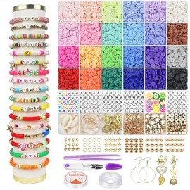 VASA NAMA 6000 Kit para Hacer Pulseras de Cuentas de Arcilla, cuentas de Bricolaje para pulseras, Kit de DIY Bisuteria de Collar, 24 colores de cuentas planas para pulseras DIY Manualidades