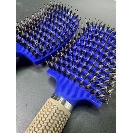 UltimateBrush 2 Pack Blue Curved Vented Boar Bristle Styling Hair Brush  Any Hair Men Women