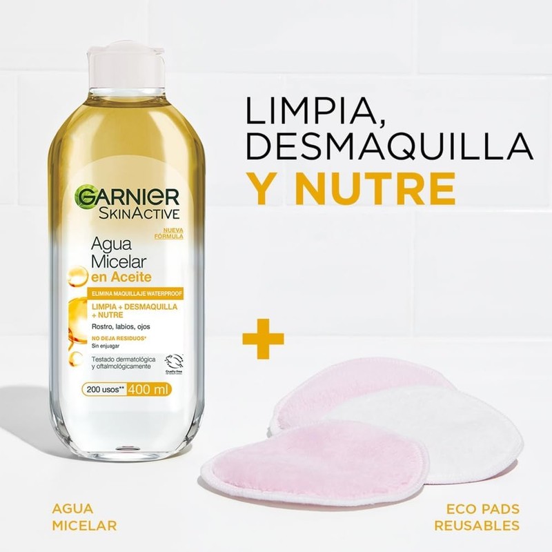 Kit Garnier Skin Active Micelar Bifásica 400ml + Ecopads