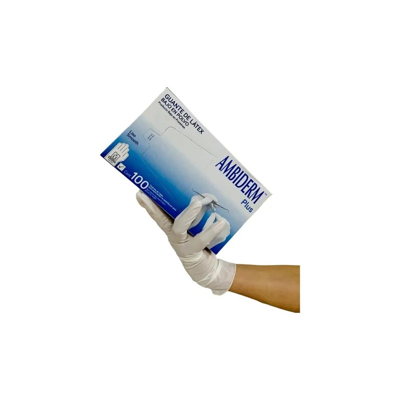 Guantes descartables Ambiderm Plus color blanco talla M de látex