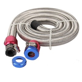 3 FT 6AN 3/8" ID Fuel Line Stainless Steel Braided Hose Kit, With 2 pcs AN6 Fitting Universal for Racing Fuel, Gas, Coolant