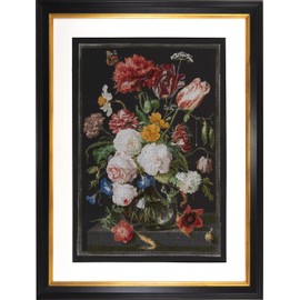 Thea Gouverneur - Kreuzstich-Set - Stillleben mit Blumen in einer Glasvase - Aida Schwarz - 18 Count - Für Erwachsene - 785.05