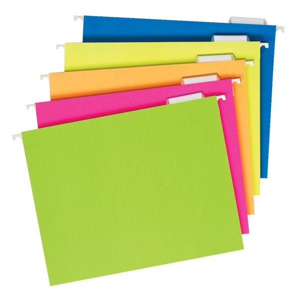 Pendaflex 81672 Glow Hanging File Folders, 1/5 Tab, Letter, Glow Assorted, 25/Box