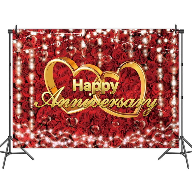 Qian Valentine's Day Red and Gold Happy Anniversary Photography Backdrop