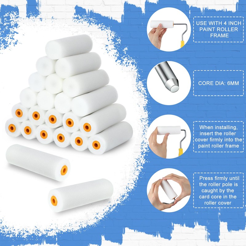 Nuogo 120 Pcs 4 Inch Foam Paint Roller Mini High