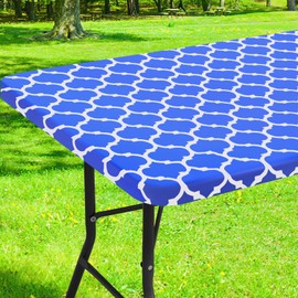 Smiry Rectangle Picnic Table Cover, Waterproof Elastic Fitted Camping Tablecloths for 4 Foot Tables, Wipeable Flannel Backed Vinyl Tablecloth Protector for Indoor, Outdoor (Blue, 24x48 Inches)