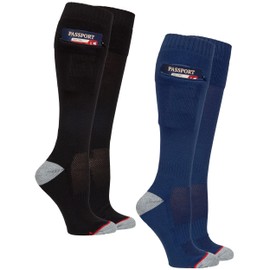ZIP IT GEAR Passport Anti Pickpocket Socks w/Hidden Pocket - Anti Theft Travel Security Over the Calf Knee High Socks for Men & Women - Large (Black/Navy - Pack of 2)