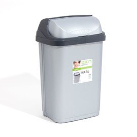 Medium 25L silver Roll-Top rubbish bin, available in 3 sizes and 2 colours