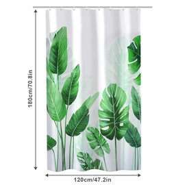 URAQT Shower Curtain Anti Mould, Waterproof Polyester Bathroom Curtains, Resistant Bathroom Shower Curtain with 12 Hooks, Upgrade Bathtub Curtains for Shower Stall, 120 x 180 cm, Banana Leaves