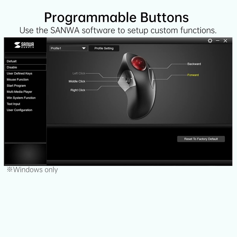 SANWA Wired Ergonomic Trackball Mouse, Optical Rollerball Mice, Programmable Silent