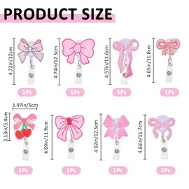 SUPERFINDINGS 8Pcs Pink Bow Badge Reel Retractable Nurse Badge Reels Cute Bow Badges Holder for Nurses Medical Workers Nursing Student Teacher Accessories 12.5cm